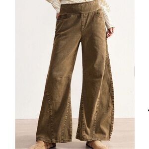 Bohemian Mineral Wash Stretchy Waist Wide Leg Denim Jeans  S M L XL